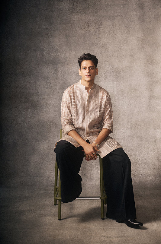 Vijay Varma in our Dark Fawn Embroidered Short Kurta