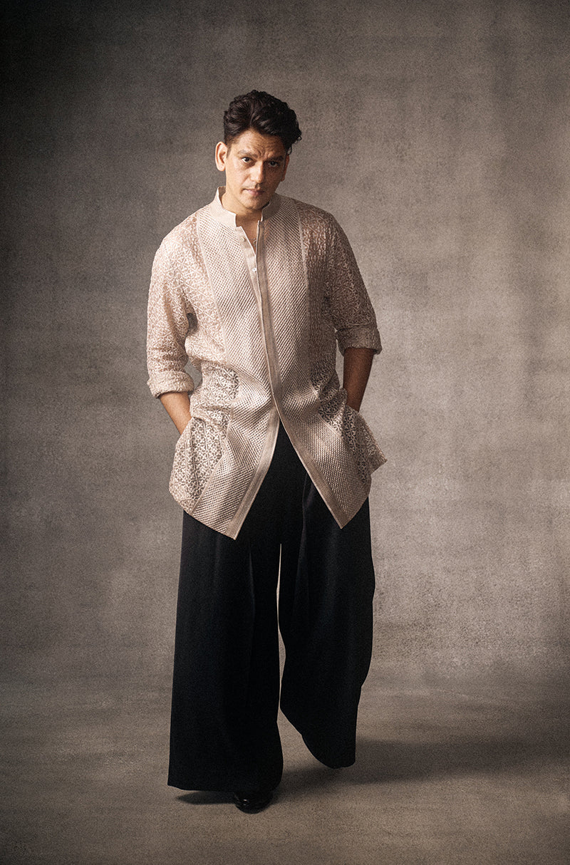 Vijay Varma in our Dark Fawn Embroidered Short Kurta