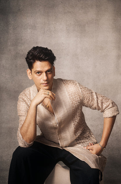 Vijay Varma in our Dark Fawn Embroidered Short Kurta
