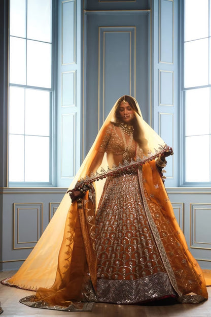 Mustard Scallop Embroidered Lehenga Set