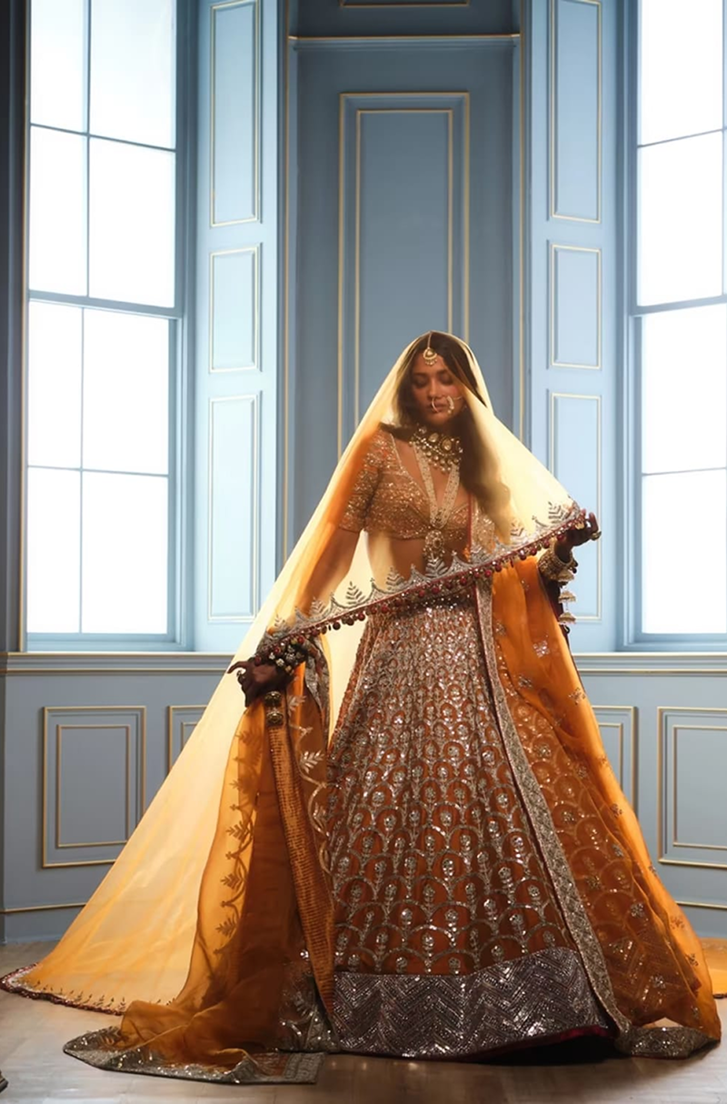 Mustard Scallop Embroidered Lehenga Set