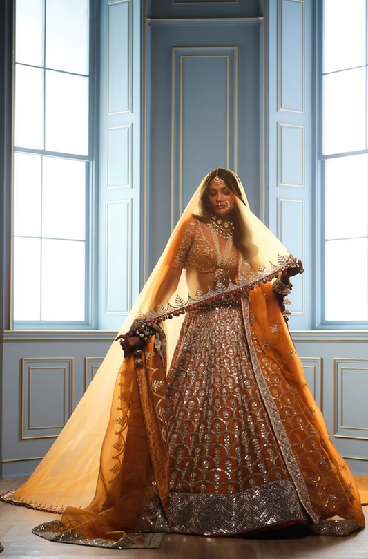 Mustard Scallop Embroidered Lehenga Set