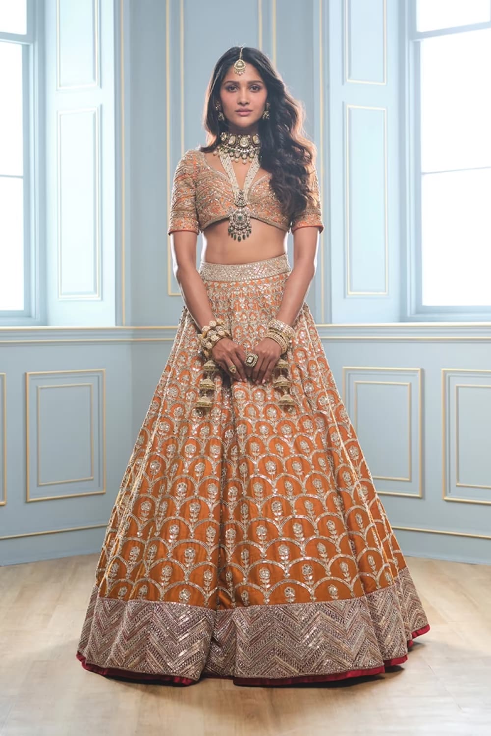 Mustard Scallop Embroidered Lehenga Set