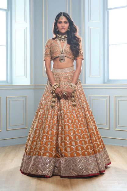 Mustard Scallop Embroidered Lehenga Set