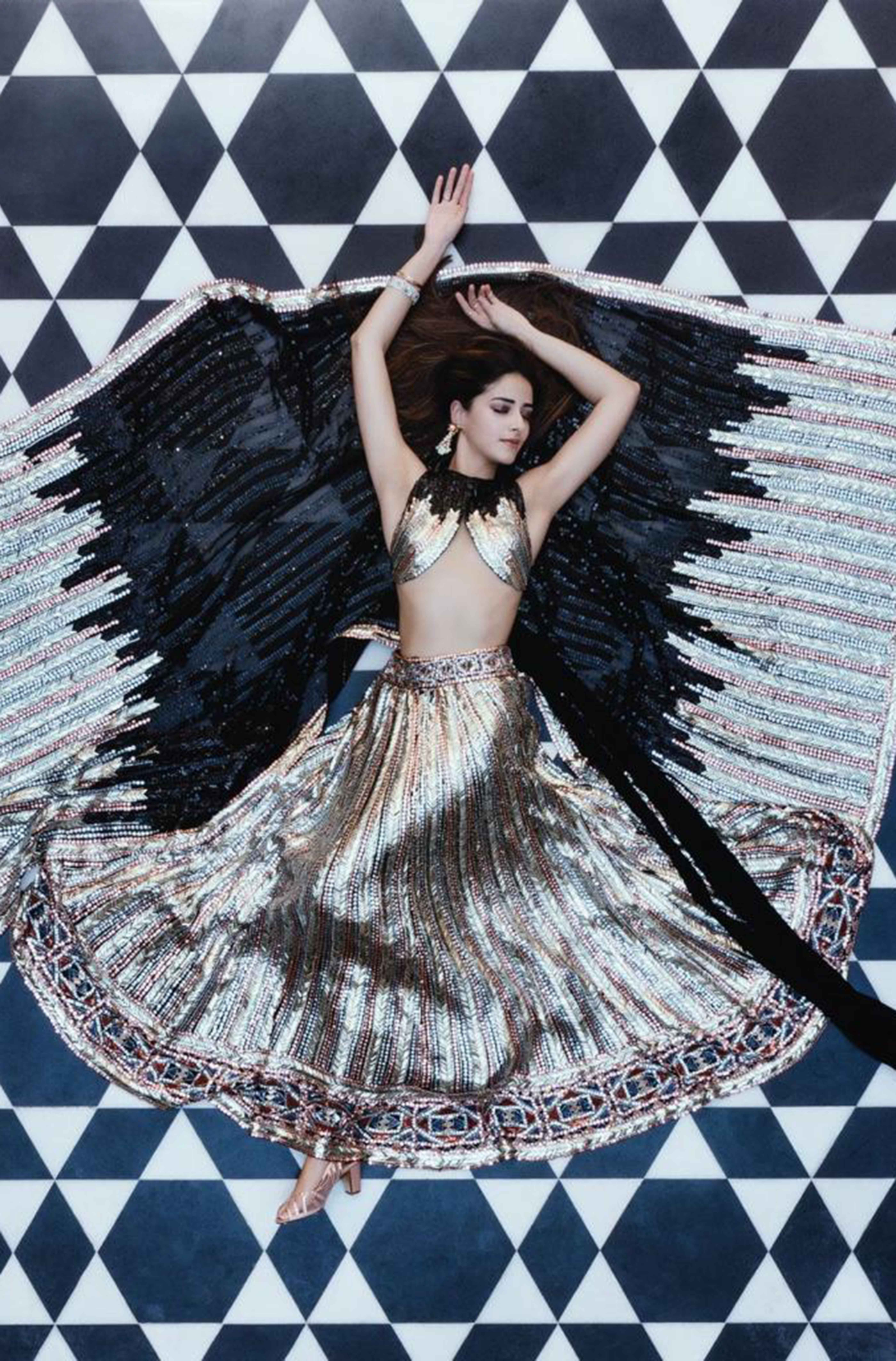 Ananya Pandey in our Black Silver Sequin Taban Lehenga Set