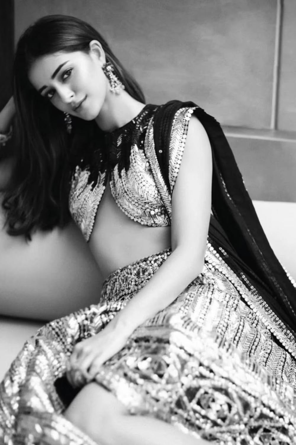 Ananya Pandey in our Black Silver Sequin Taban Lehenga Set