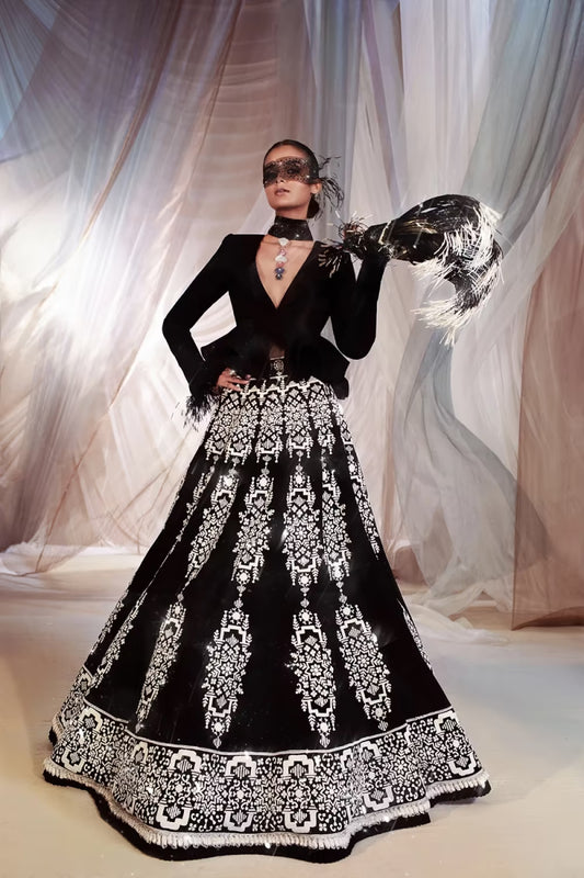Black Peplum Lehenga Set
