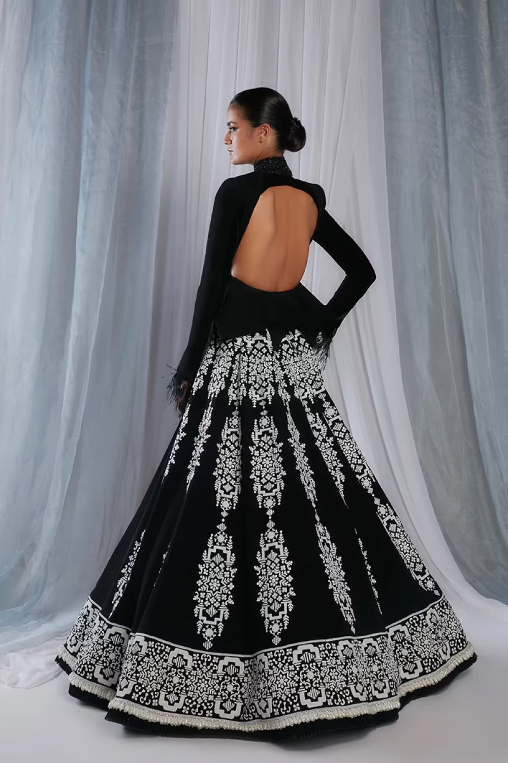 Black Peplum Lehenga Set