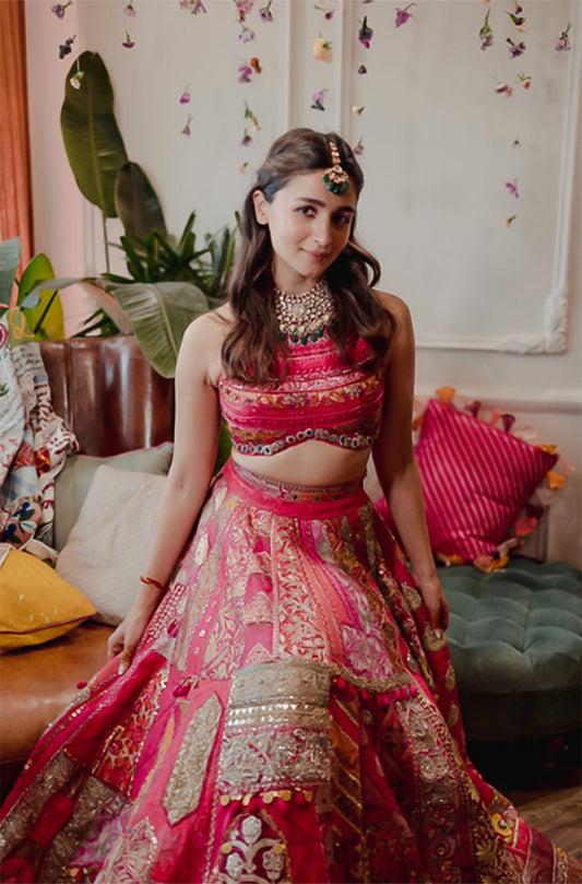 Bride: Alia Bhatt in Customize Fuschia Pink Lehenga Set