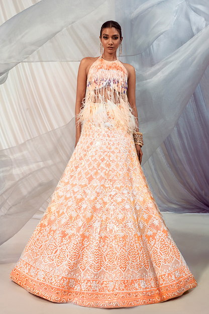 Ivory & Peach Mijwan Embroidered Lehenga Set