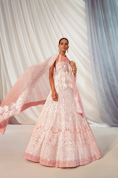 Ivory Mijwan Thread Work Embroidered Lehenga Set