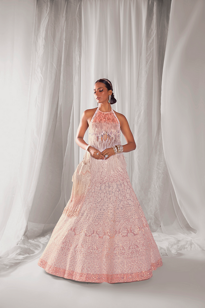 Ivory Mijwan Thread Work Embroidered Lehenga Set