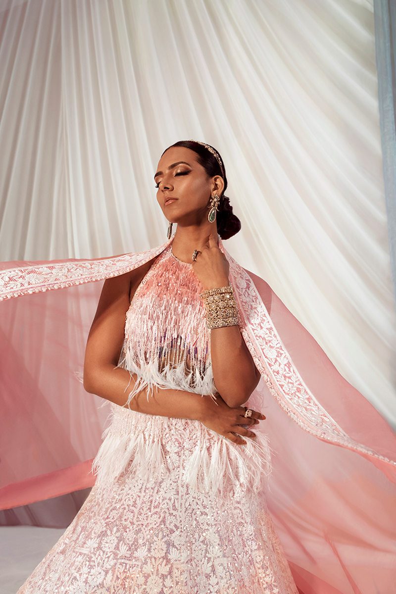 Ivory Mijwan Thread Work Embroidered Lehenga Set