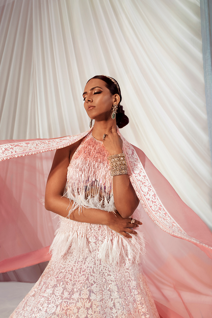 Ivory Mijwan Thread Work Embroidered Lehenga Set