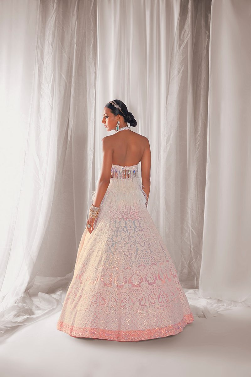 Ivory Mijwan Thread Work Embroidered Lehenga Set