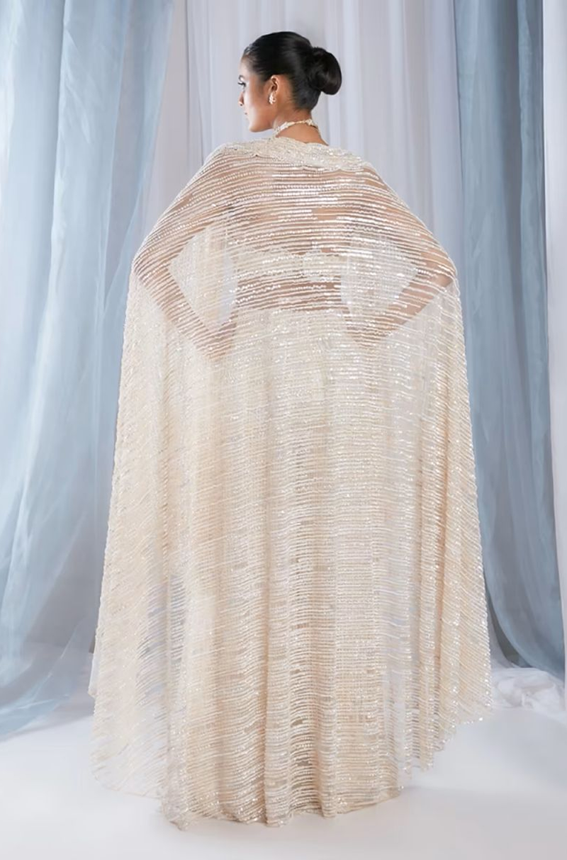 Ivory Sequins & Pearl Embellished Palazzo Set