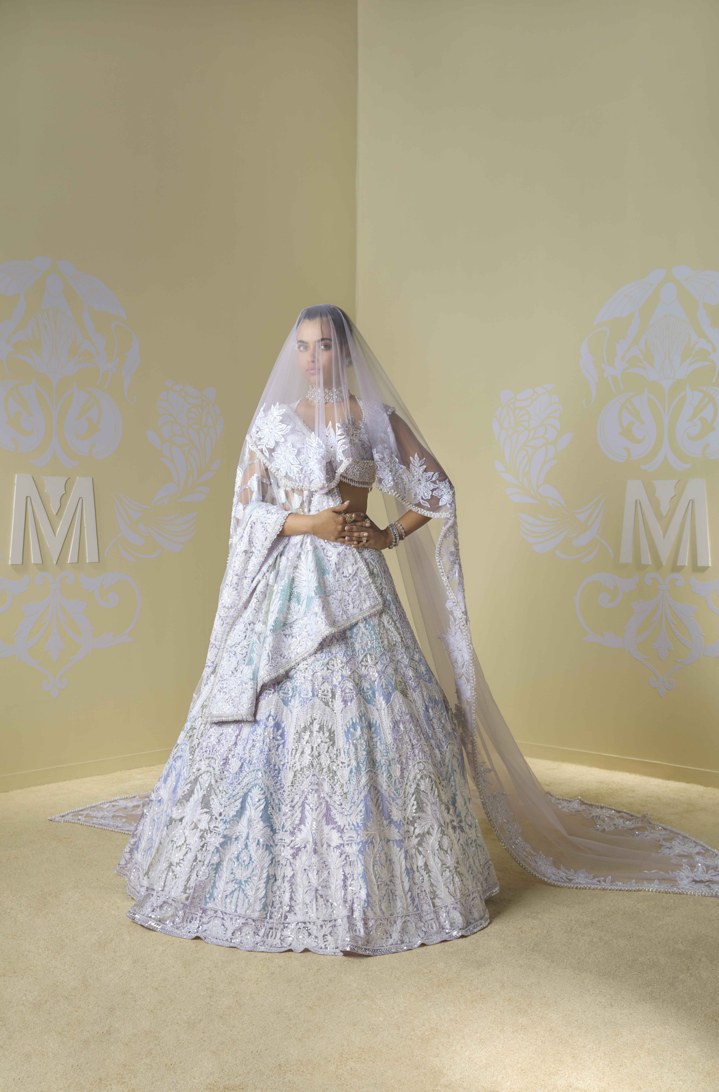 Blue and Lilac Kashmiri Sequins Lehenga Set