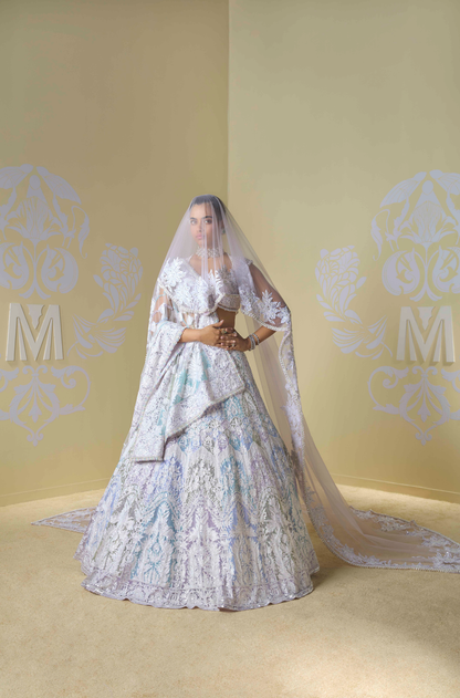 Blue and Lilac Kashmiri Sequins Lehenga Set