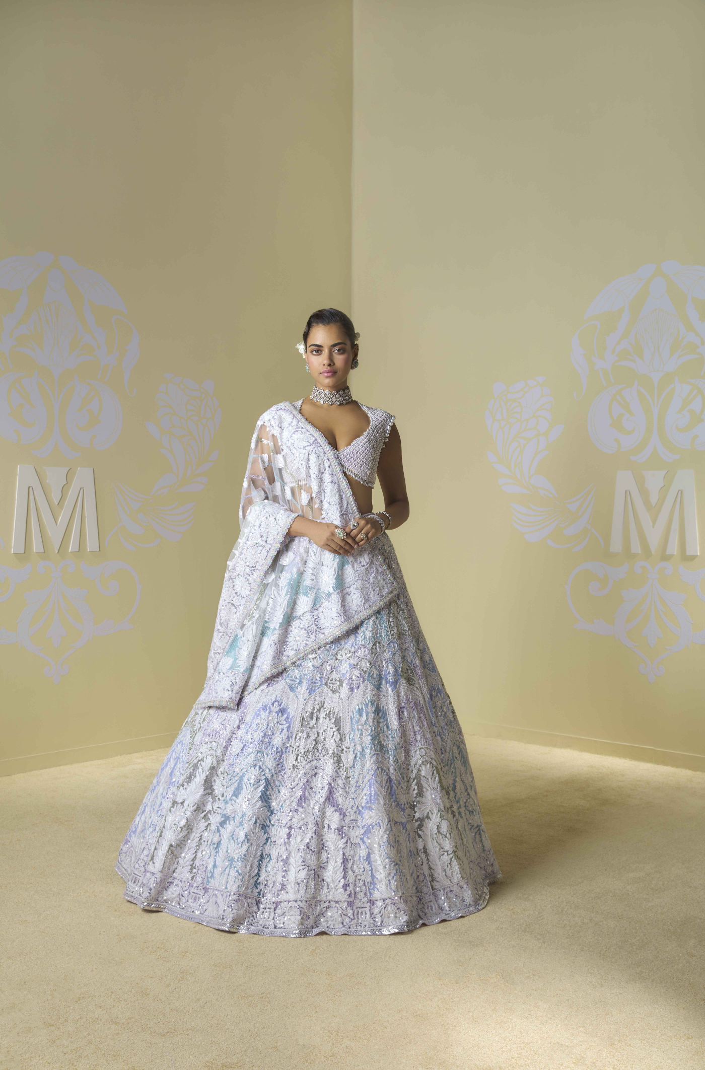 Blue and Lilac Kashmiri Sequins Lehenga Set