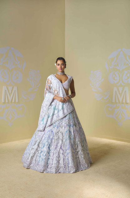 Blue and Lilac Kashmiri Sequins Lehenga Set