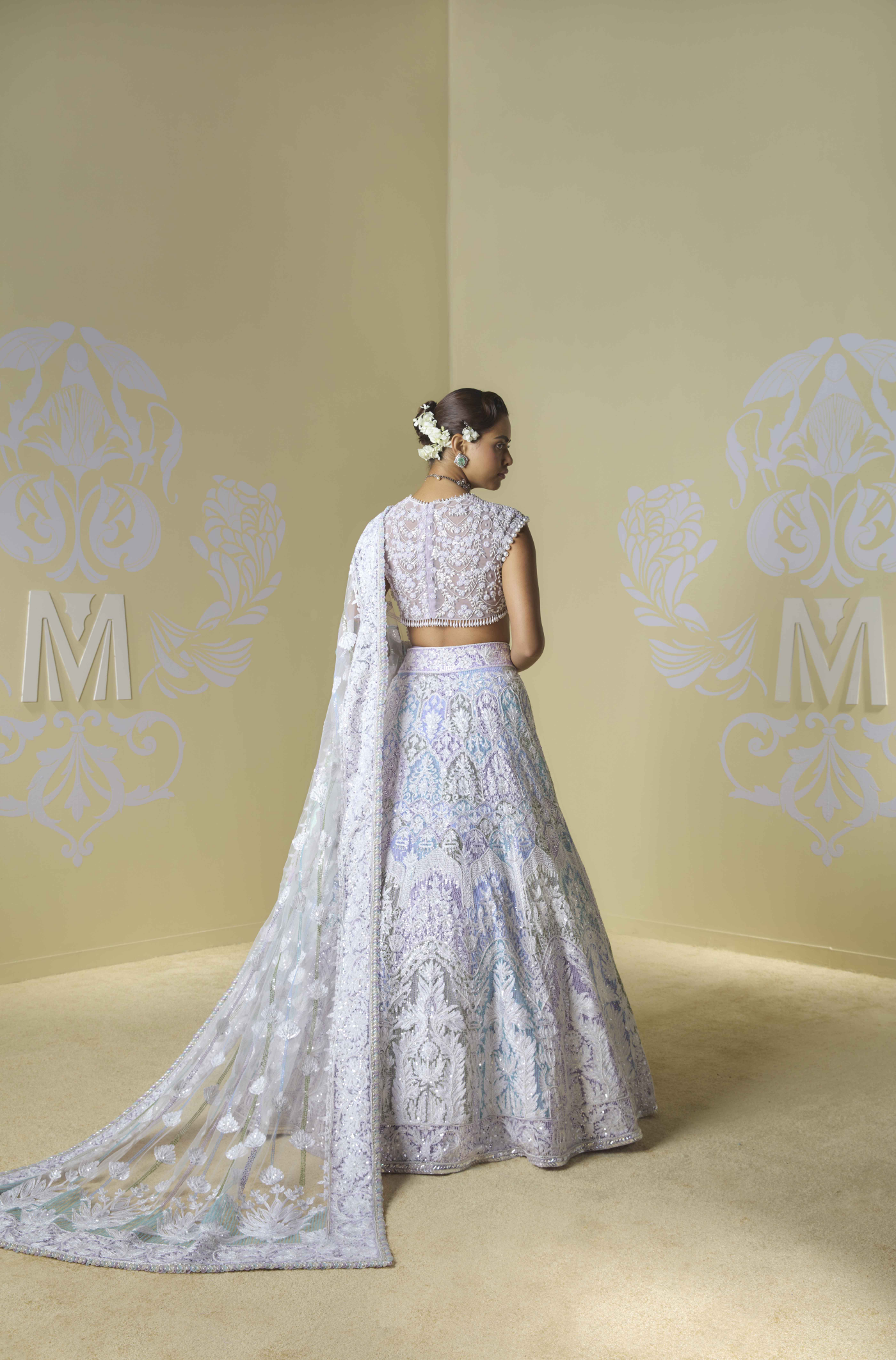 Blue and Lilac Kashmiri Sequins Lehenga Set