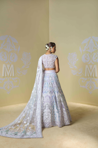 Blue and Lilac Kashmiri Sequins Lehenga Set