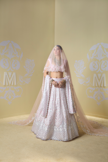 Blush Pink and Ivory Floral Embroidered Lehenga Set