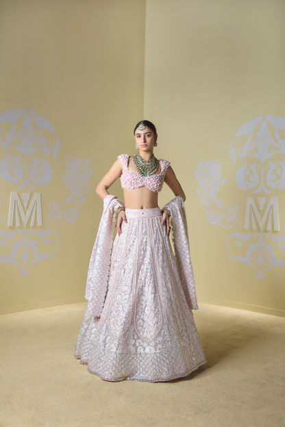 Blush Pink and Ivory Floral Embroidered Lehenga Set