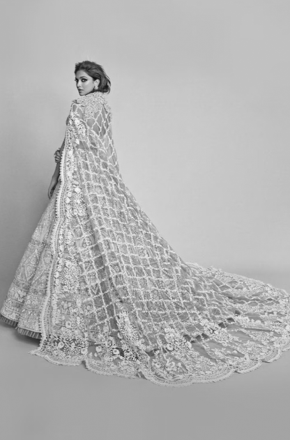 Deepika Padukone in our Beige Mijwan Embroidered Lehenga Set