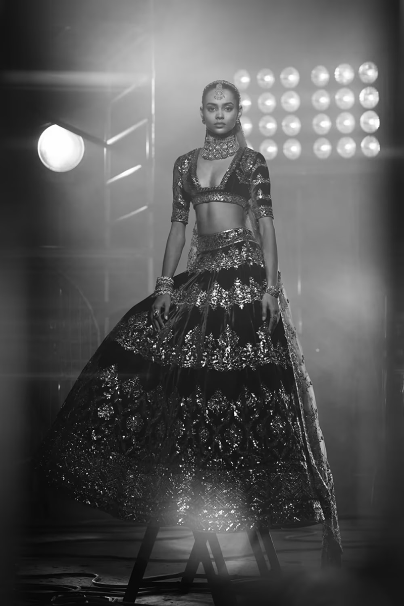 Deep Wine Velvet Badla Lehenga Set