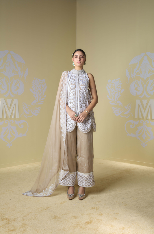 Oyster Kashmiri Embroidered Short Kurta Set