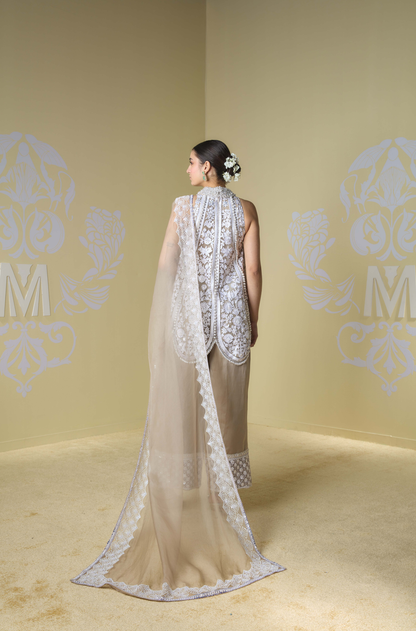 Oyster Kashmiri Embroidered Short Kurta Set