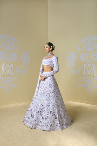 Lavender and Kashmiri Embroidered Lehenga Set