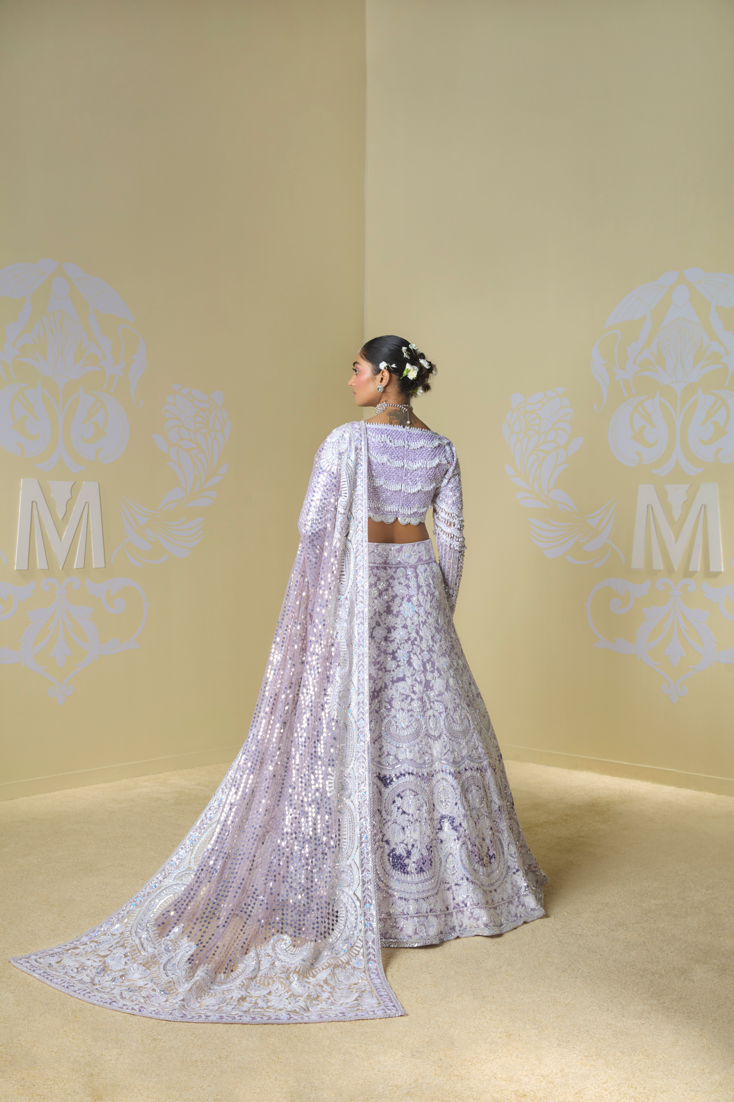 Lavender and Kashmiri Embroidered Lehenga Set