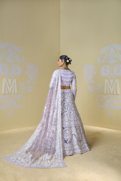 Lavender and Kashmiri Embroidered Lehenga Set