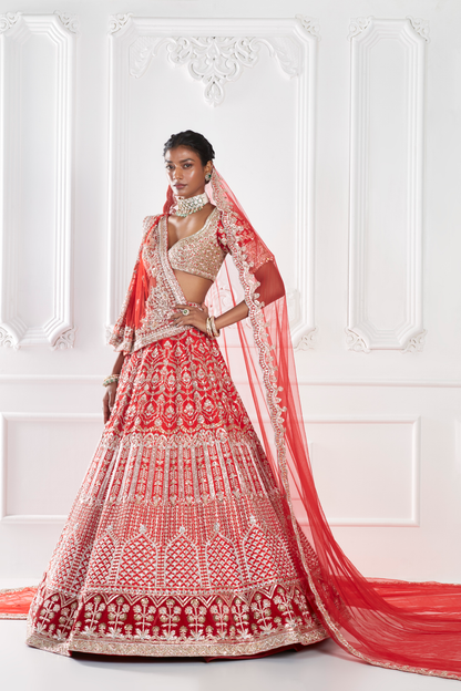 Sindoori Red Embroidered Lehenga Set