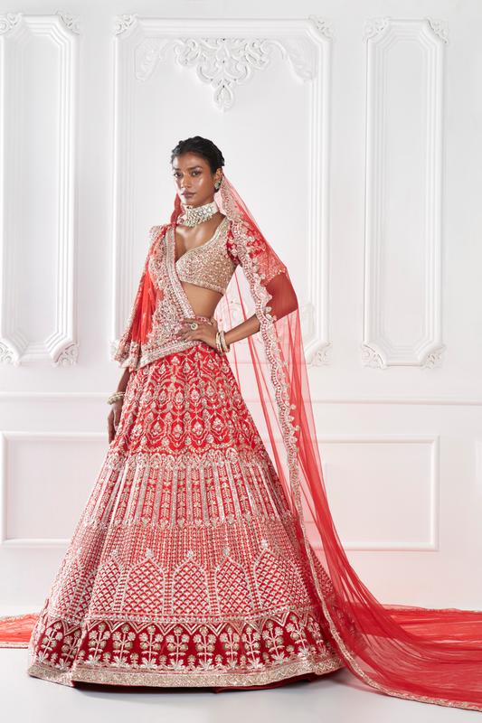 Sindoori Red Embroidered Lehenga Set
