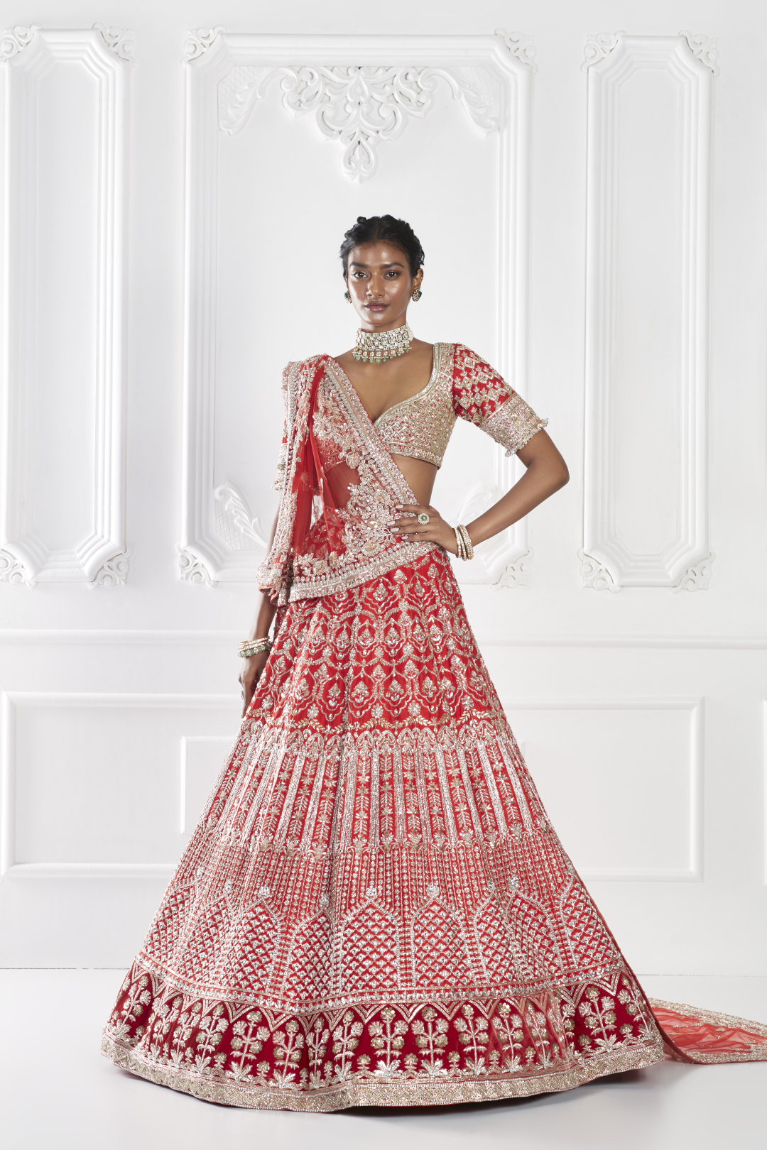 Sindoori Red Embroidered Lehenga Set