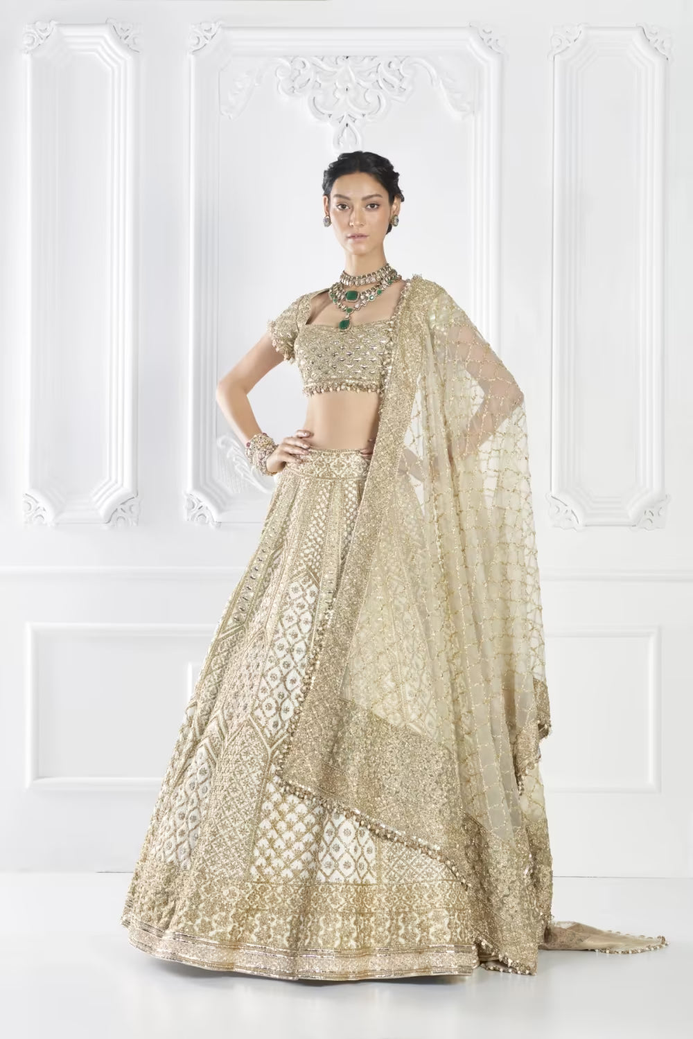 Ivory Gold Embroidered Lehenga Set