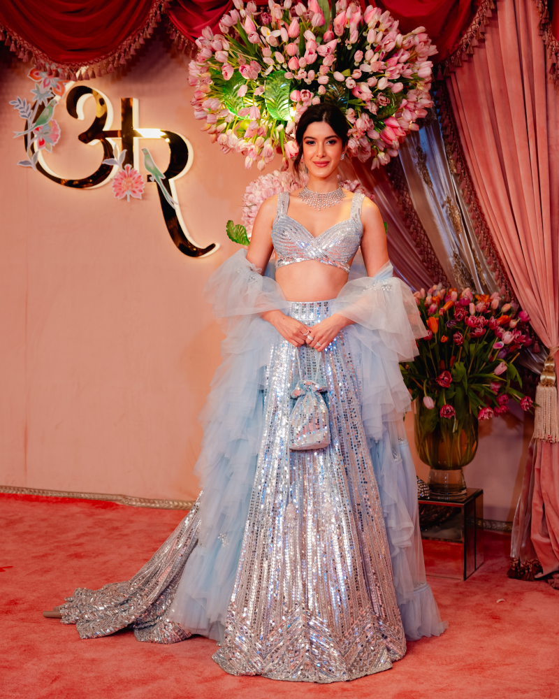 Shanaya Kapoor in our Powder Blue to Silver Diamond Sequin Lehenga Set