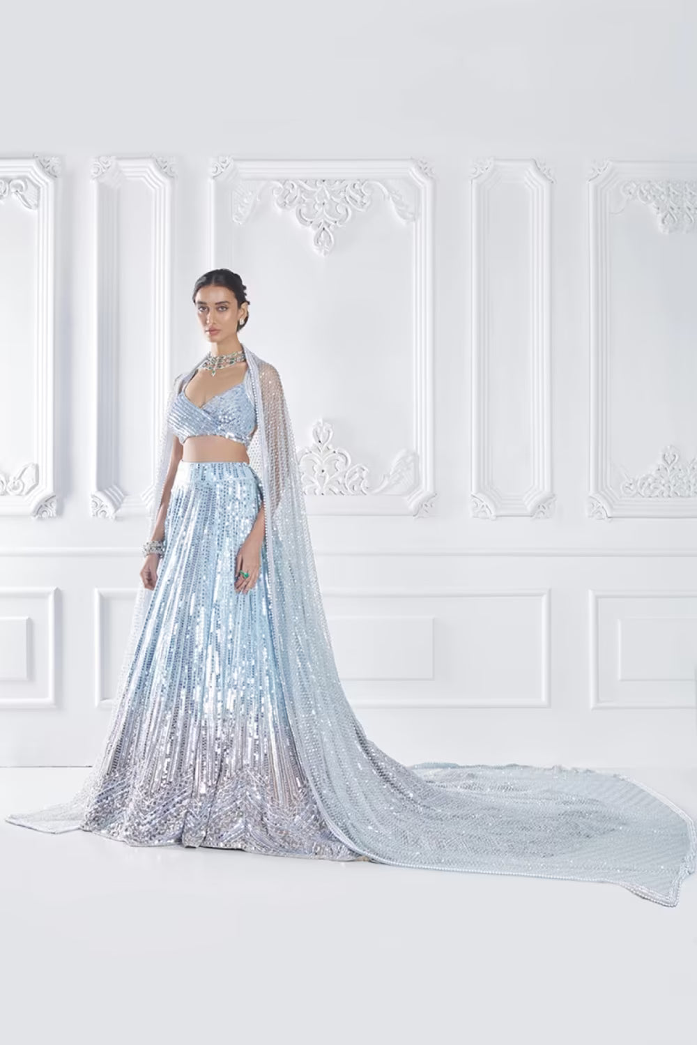 Blue Silver Embroidered Lehenga Set