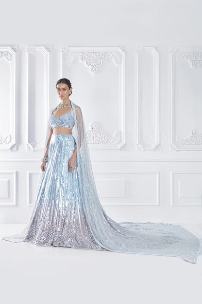 Blue Silver Embroidered Lehenga Set