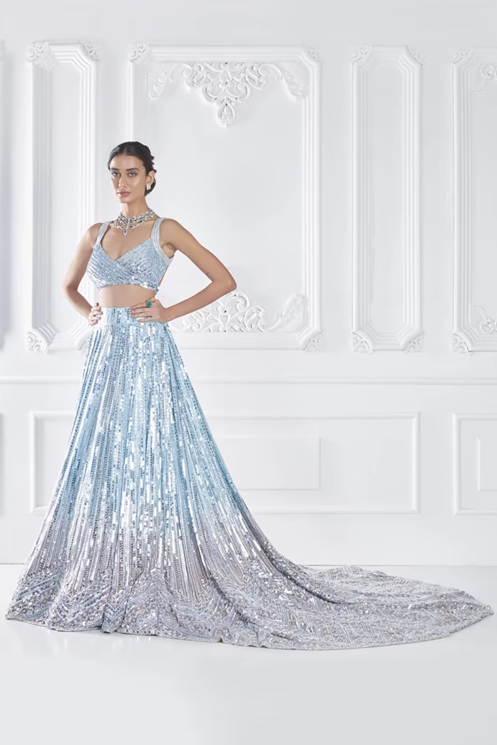 Blue Silver Embroidered Lehenga Set