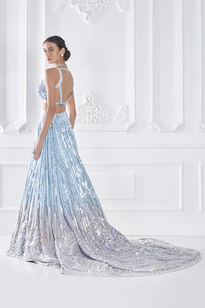 Blue Silver Embroidered Lehenga Set