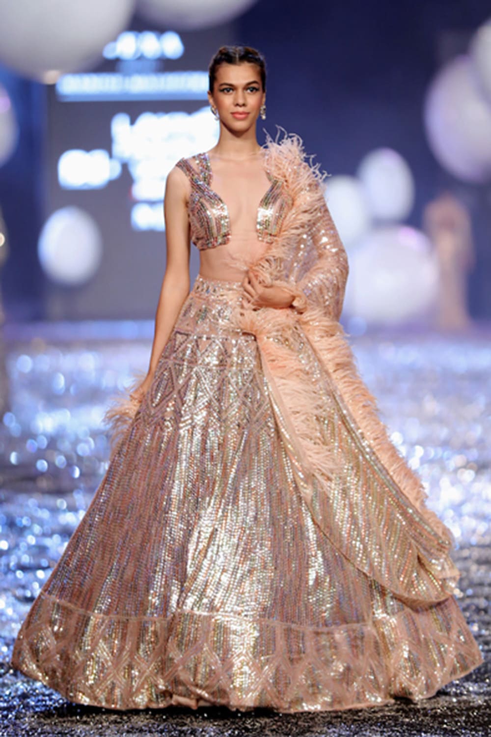 Blush Pink Multicoloured Sequins Lehenga Set