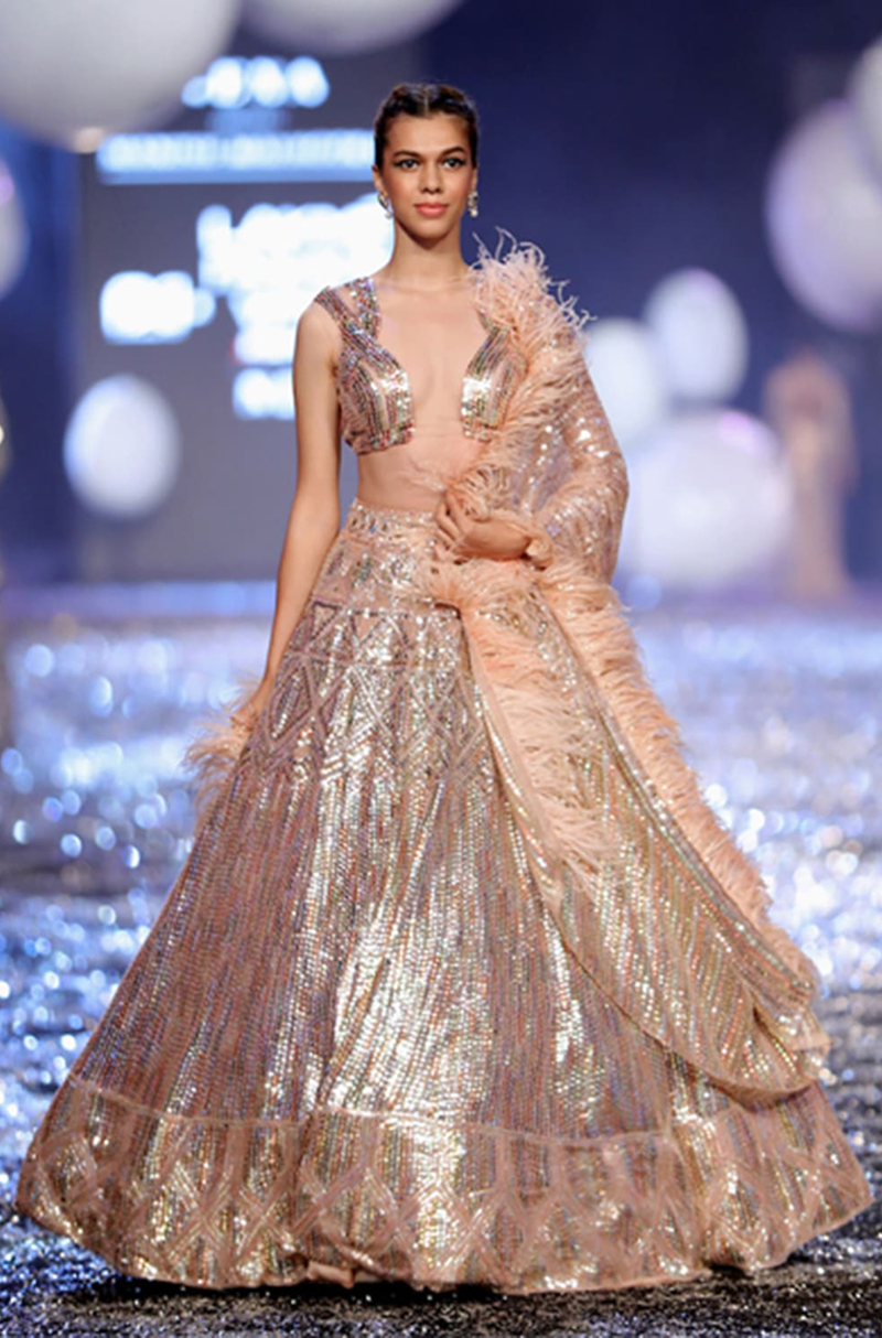 Blush Pink Multicoloured Sequins Lehenga Set