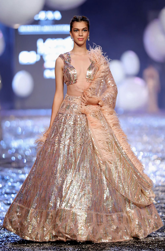 Blush Pink Multicoloured Sequins Lehenga Set