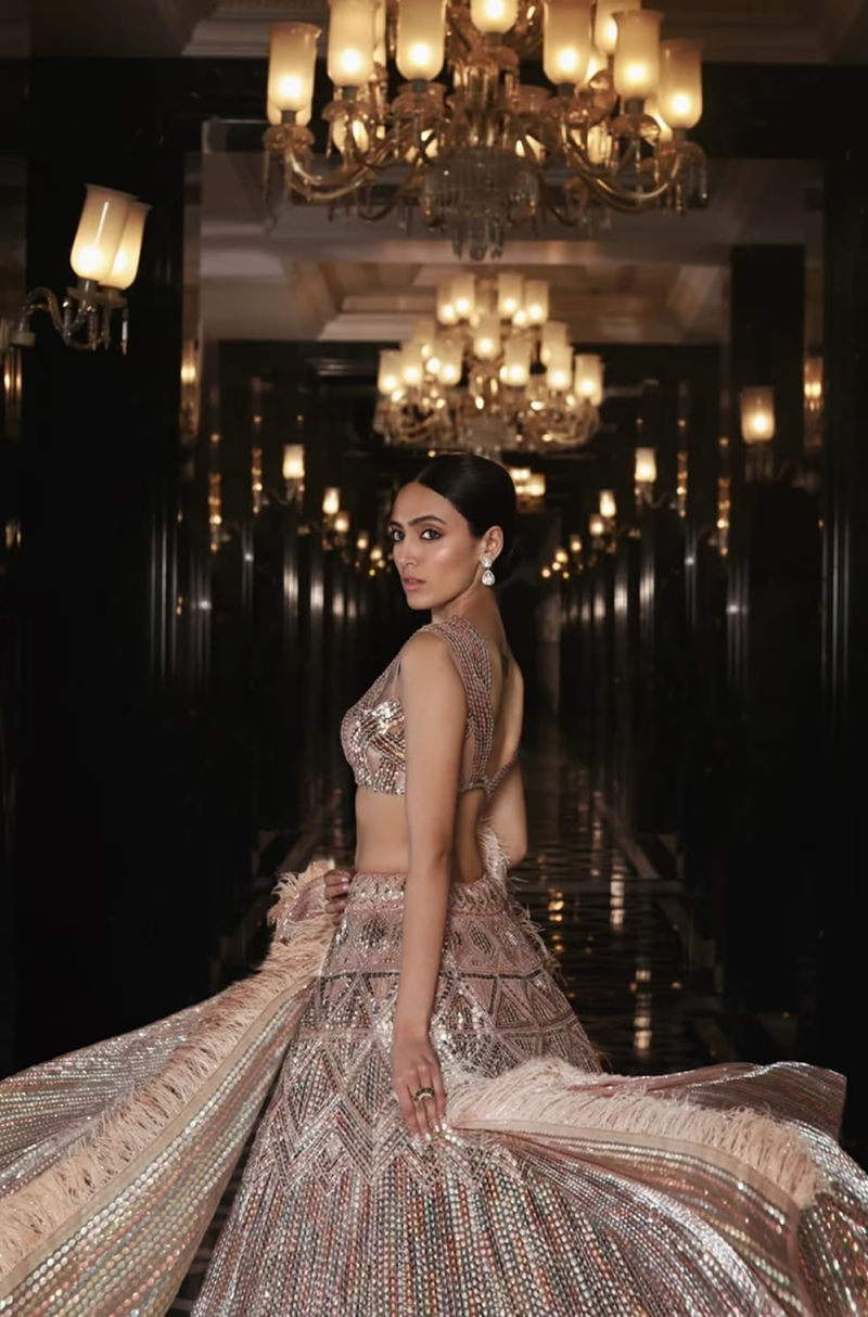 Blush Pink Multicoloured Sequins Lehenga Set