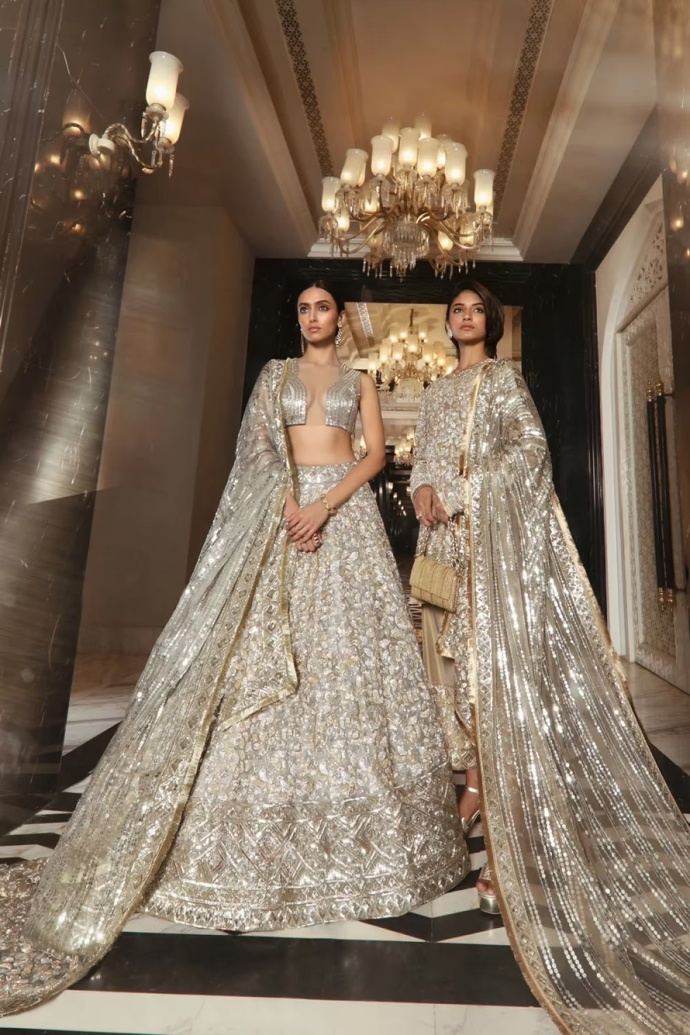 Oyster Gold Silver Embroidered Lehenga Set