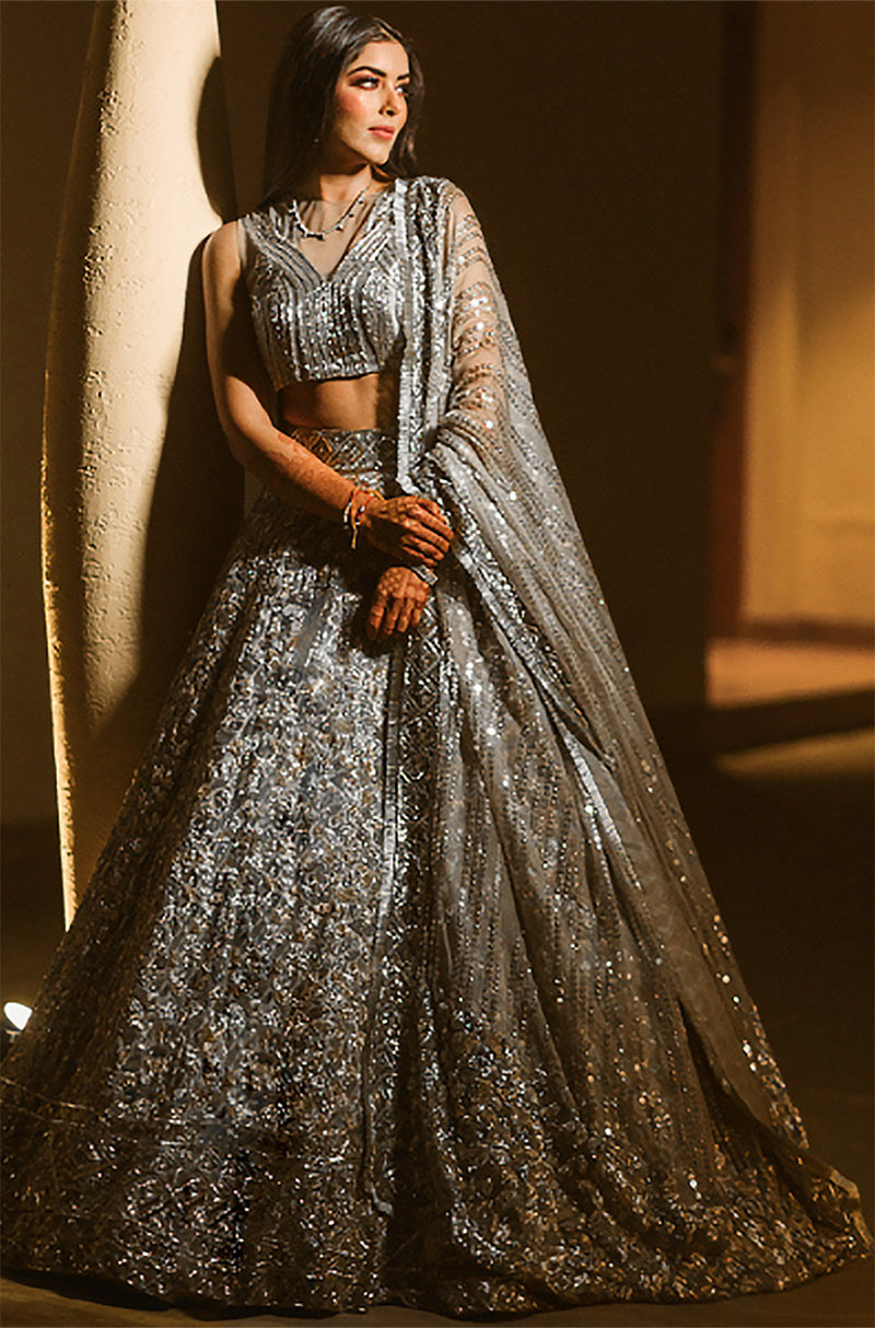 Bride: Vedika Ahuja in Silver Gold Sequin Lehenga Set